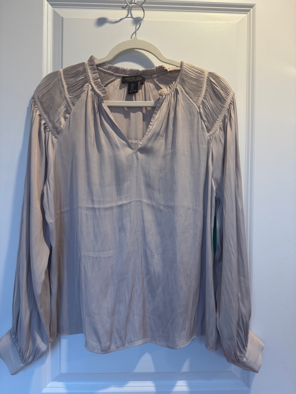 Rachel Zoe Light Cream Long-Sleeve Blouse with Pleated Shoulders